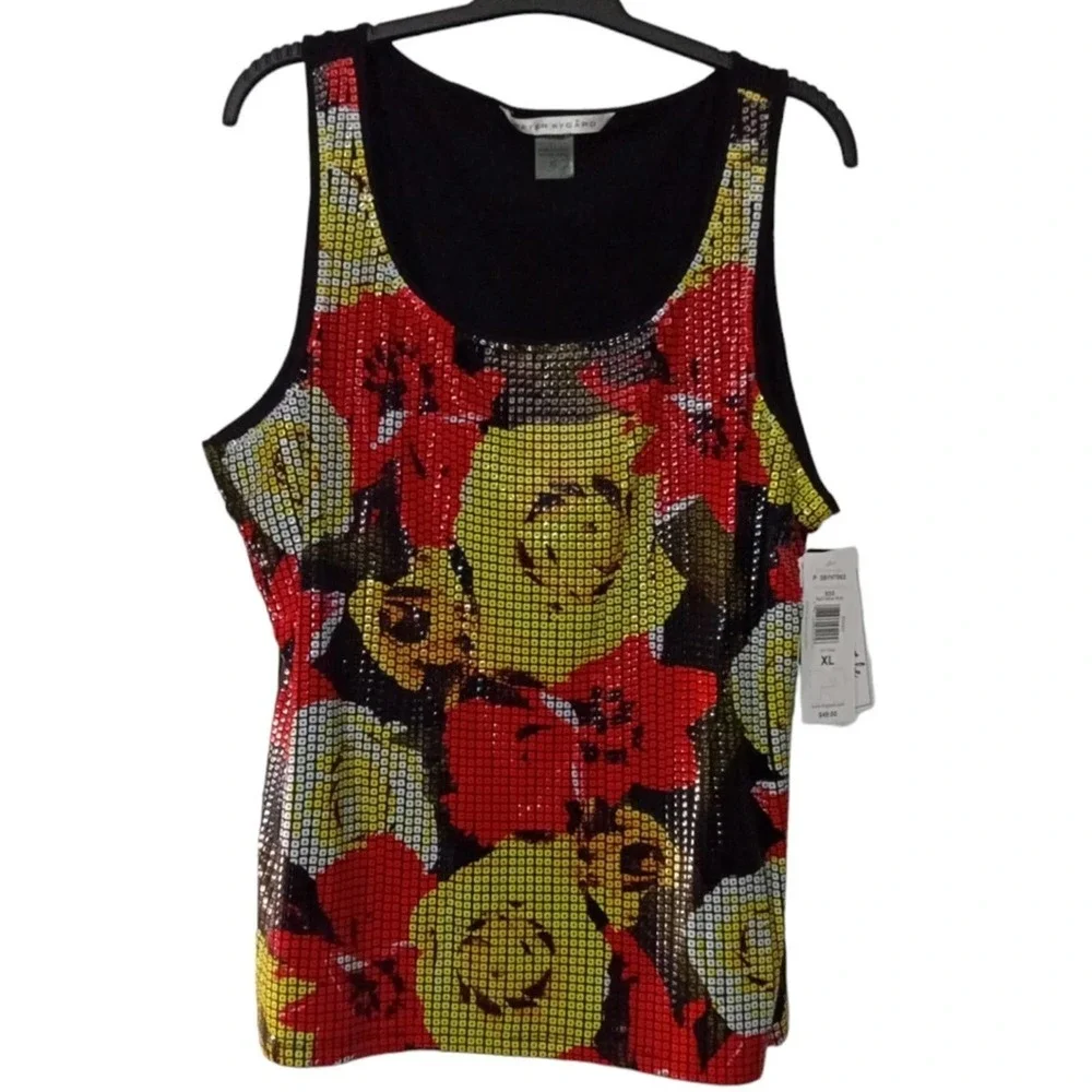 [B3] Peter Nygard Roses Mosaic Multicolor Sleeveless Top, Size XL - Picture 6 of 7